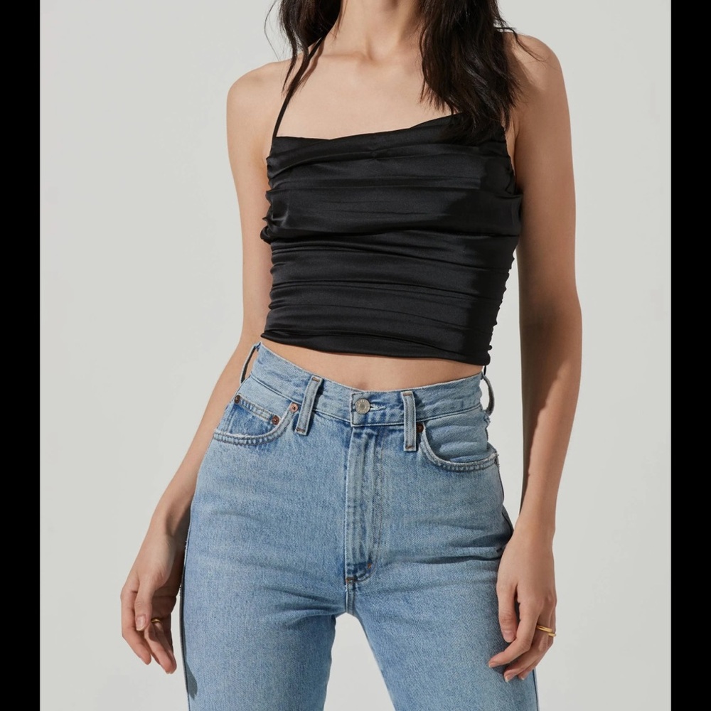 Astr The Label ruched satin halter in black